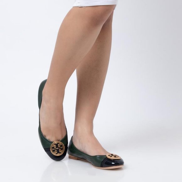 Tory Burch Minnie Patent Cap-Toe Ballet Flat Pine Tree Perfect Navy Green 10.5 - Picture 4 of 7